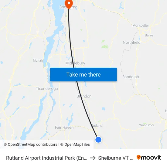 Rutland Airport Industrial Park (Entrance) to Shelburne VT USA map
