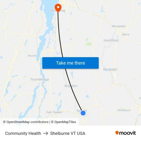 Community Health to Shelburne VT USA map