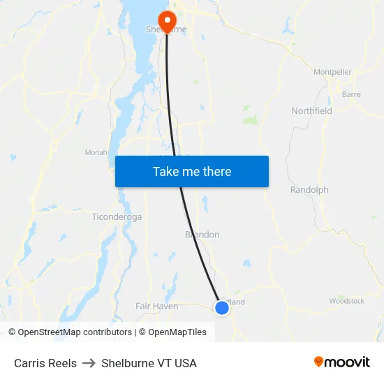 Carris Reels to Shelburne VT USA map