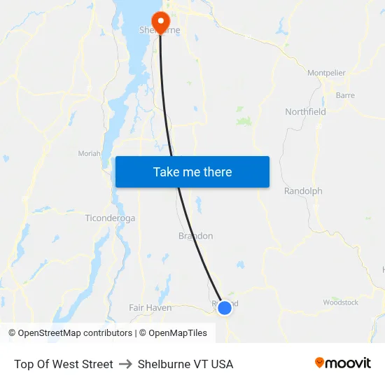 Top Of West Street to Shelburne VT USA map