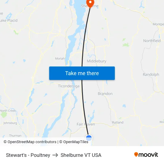 Stewart's - Poultney to Shelburne VT USA map