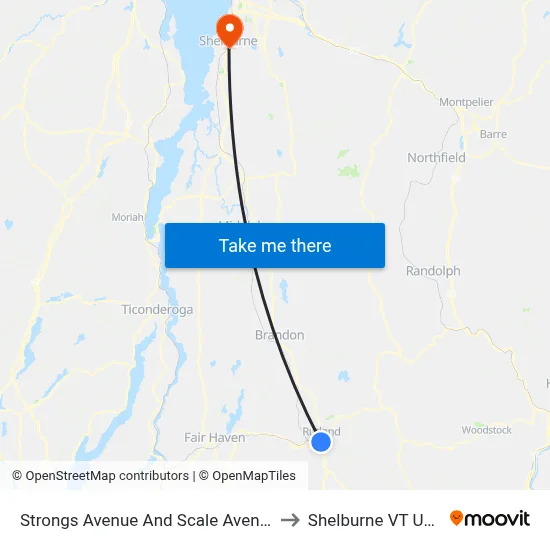 Strongs Avenue And Scale Avenue to Shelburne VT USA map