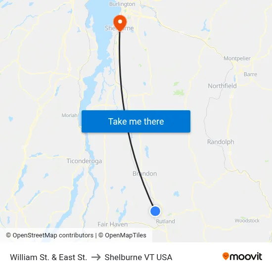 William St. & East St. to Shelburne VT USA map