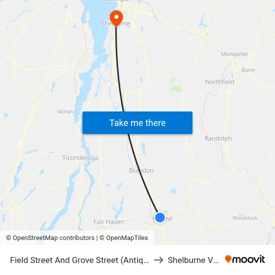 Field Street And Grove Street (Antique Mansion) to Shelburne VT USA map