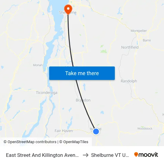 East Street And Killington Avenue to Shelburne VT USA map