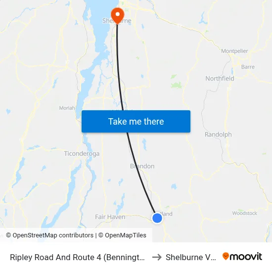Ripley Road And Route 4 (Bennington Furniture) to Shelburne VT USA map