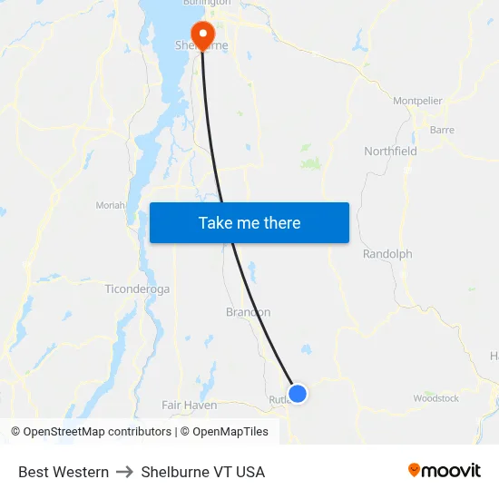 Best Western to Shelburne VT USA map