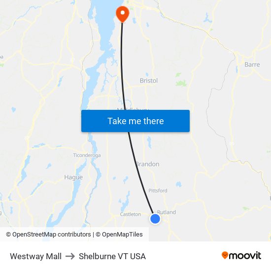 Westway Mall to Shelburne VT USA map