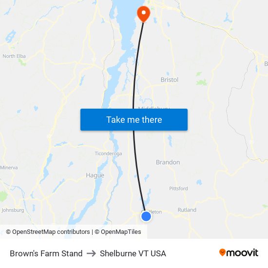 Brown's Farm Stand to Shelburne VT USA map