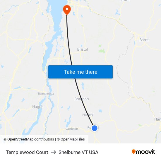 Templewood Court to Shelburne VT USA map