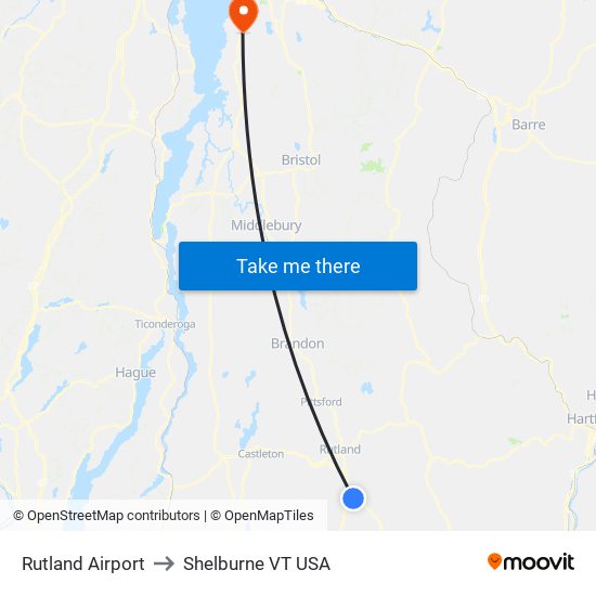 Rutland Airport to Shelburne VT USA map