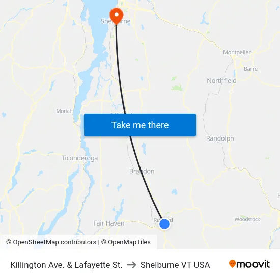 Killington Ave. & Lafayette St. to Shelburne VT USA map