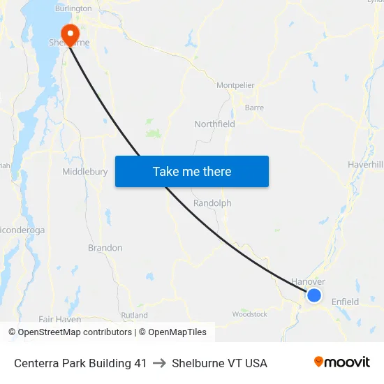 Centerra Park Building 41 to Shelburne VT USA map