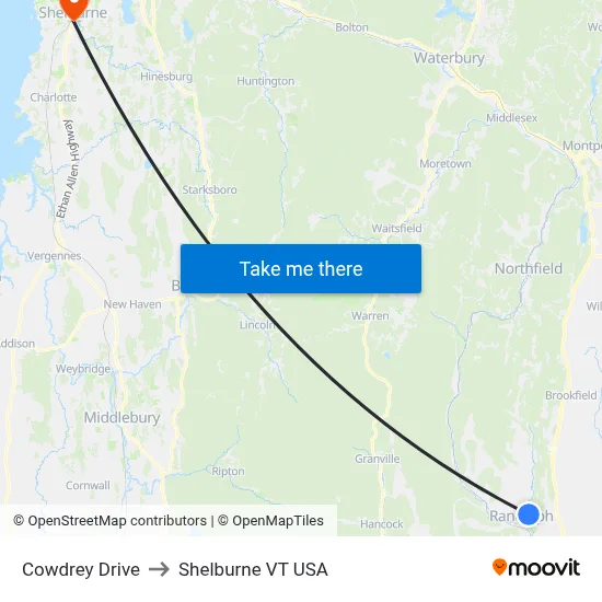 Cowdrey Drive to Shelburne VT USA map