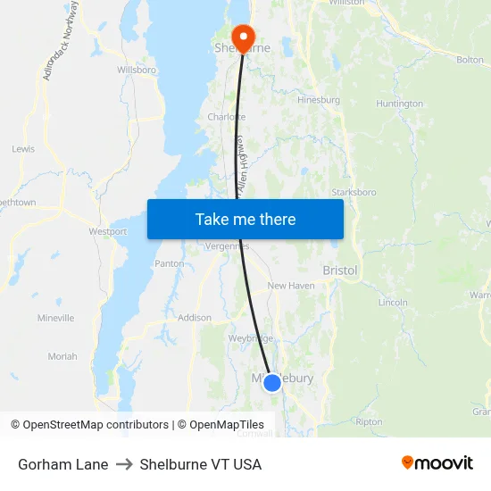 Gorham Lane to Shelburne VT USA map