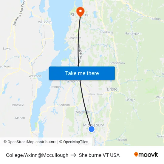 College/Axinn@Mccullough to Shelburne VT USA map