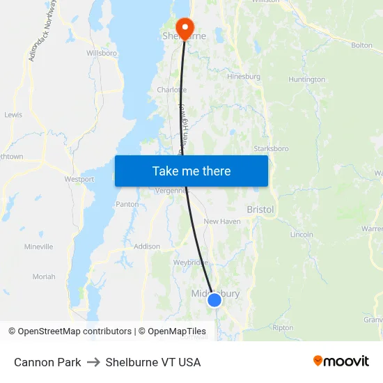 Cannon Park to Shelburne VT USA map