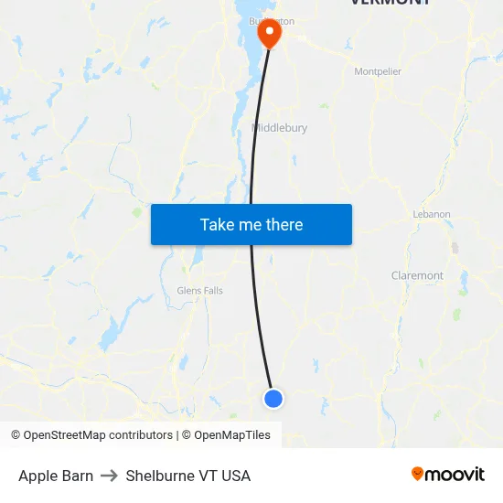 Apple Barn to Shelburne VT USA map