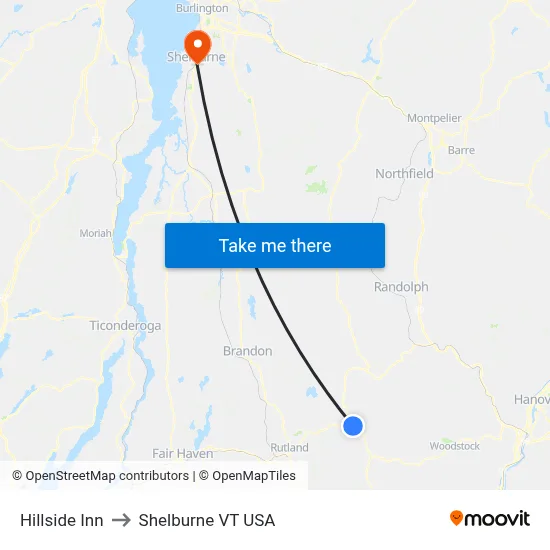 Hillside Inn to Shelburne VT USA map