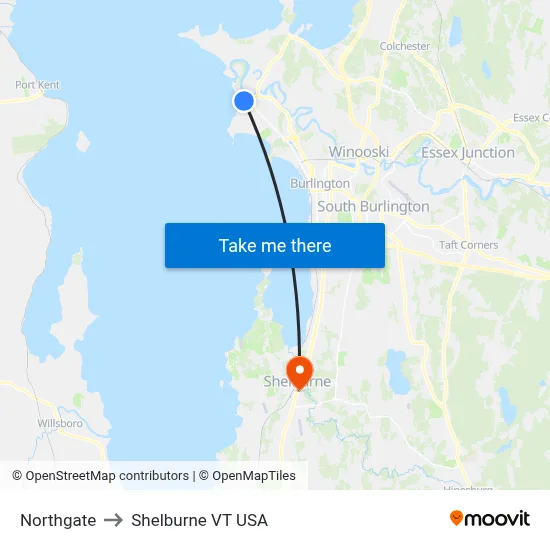 Northgate to Shelburne VT USA map