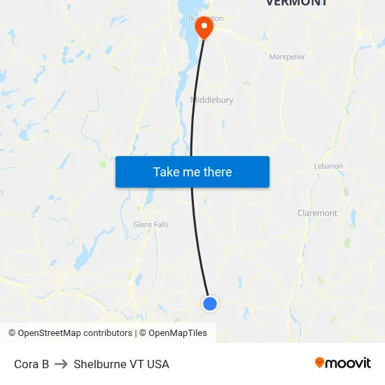 Cora B to Shelburne VT USA map