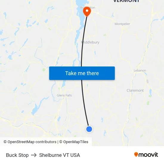 Buck Stop to Shelburne VT USA map