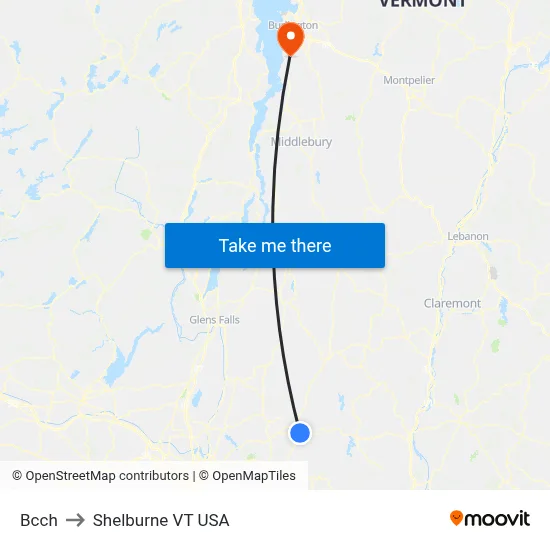 Bcch to Shelburne VT USA map