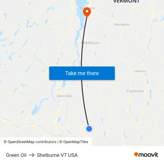 Green Oil to Shelburne VT USA map