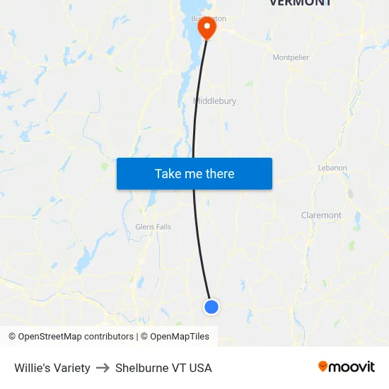 Willie's Variety to Shelburne VT USA map