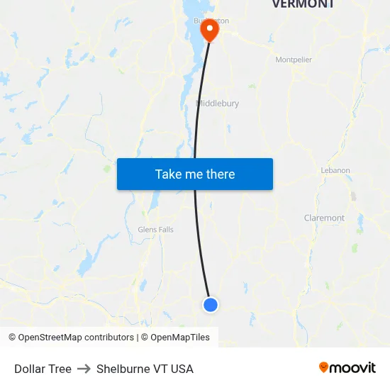 Dollar Tree to Shelburne VT USA map