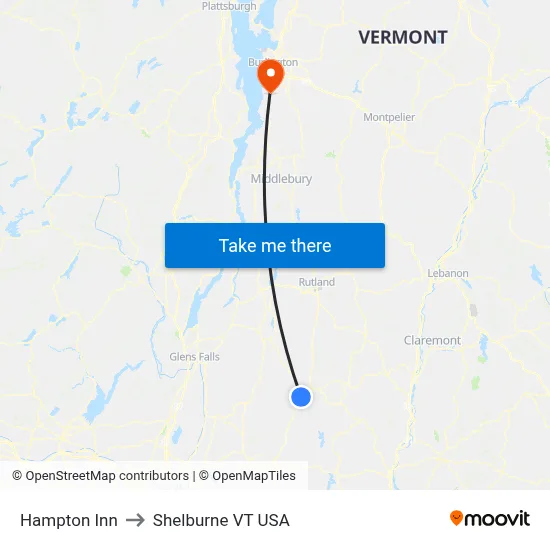 Hampton Inn to Shelburne VT USA map