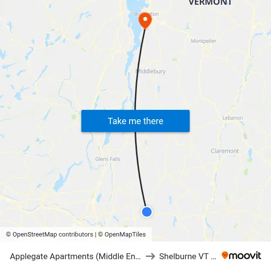 Applegate Apartments (Middle Entrance) to Shelburne VT USA map