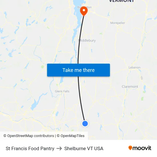 St Francis Food Pantry to Shelburne VT USA map