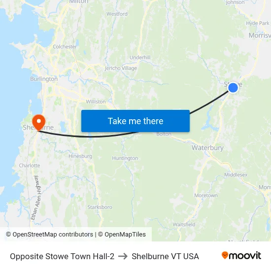 Opposite Stowe Town Hall-2 to Shelburne VT USA map