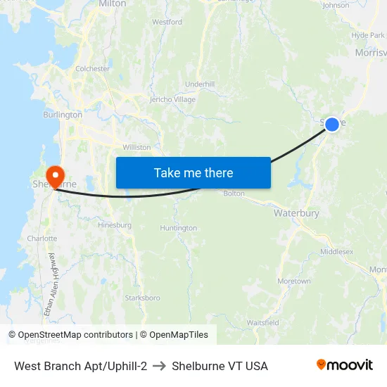West Branch Apt/Uphill-2 to Shelburne VT USA map