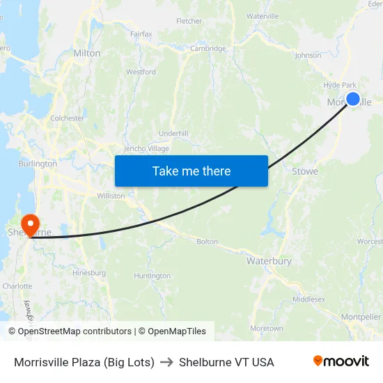 Morrisville Plaza (Big Lots) to Shelburne VT USA map