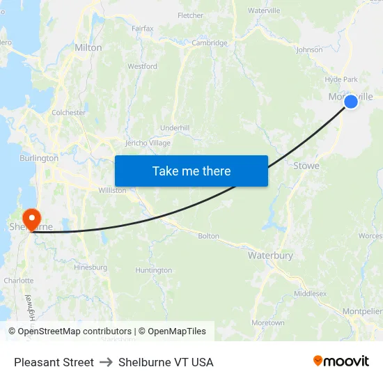 Pleasant Street to Shelburne VT USA map