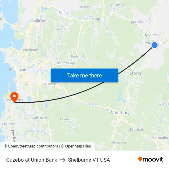 Gazebo at Union Bank to Shelburne VT USA map