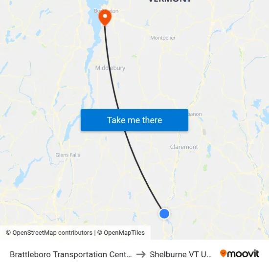 Brattleboro Transportation Center to Shelburne VT USA map
