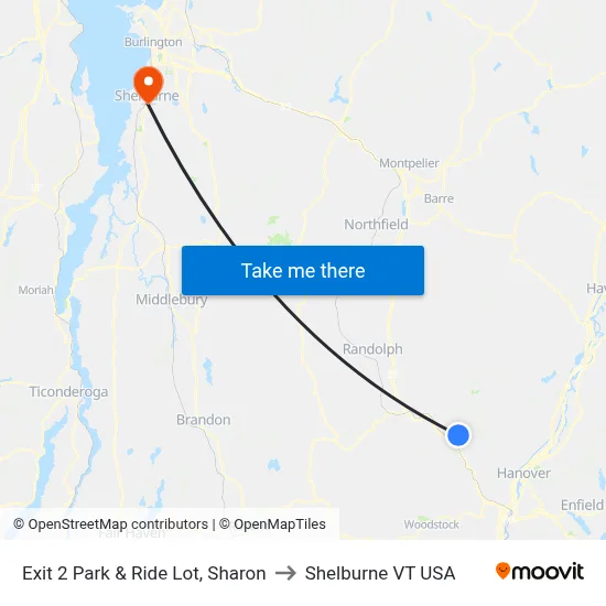 Exit 2 Park & Ride Lot, Sharon to Shelburne VT USA map