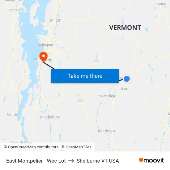 East Montpelier - Wec Lot to Shelburne VT USA map