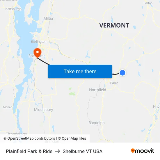 Plainfield Park & Ride to Shelburne VT USA map