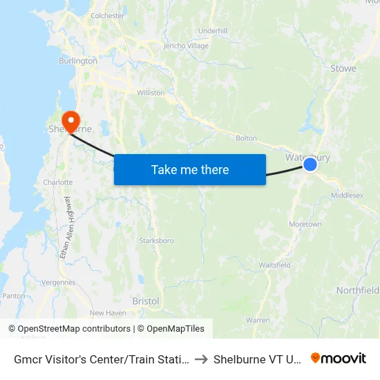 Gmcr Visitor's Center/Train Station to Shelburne VT USA map
