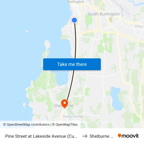 Pine Street at Lakeside Avenue (Cumberland Farms) to Shelburne VT USA map