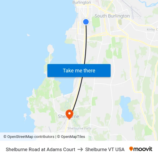 Shelburne Road at Adams Court to Shelburne VT USA map