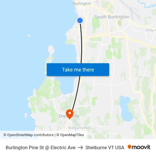 Burlington Pine St @ Electric Ave to Shelburne VT USA map