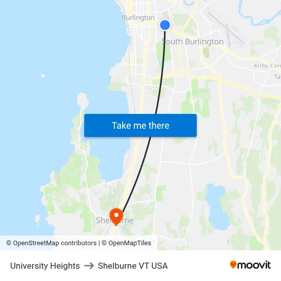 University Heights to Shelburne VT USA map