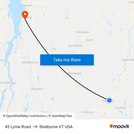 45 Lyme Road to Shelburne VT USA map
