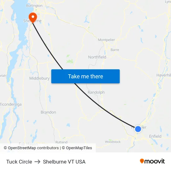Tuck Circle to Shelburne VT USA map