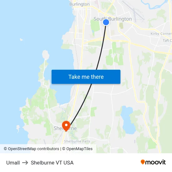 Umall to Shelburne VT USA map